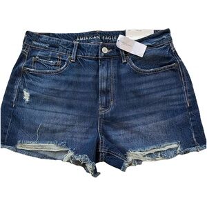 AE Tomgirl High Rise Distressed Jean Shorts-8-Fringe Raw Hem Whiskered Festival